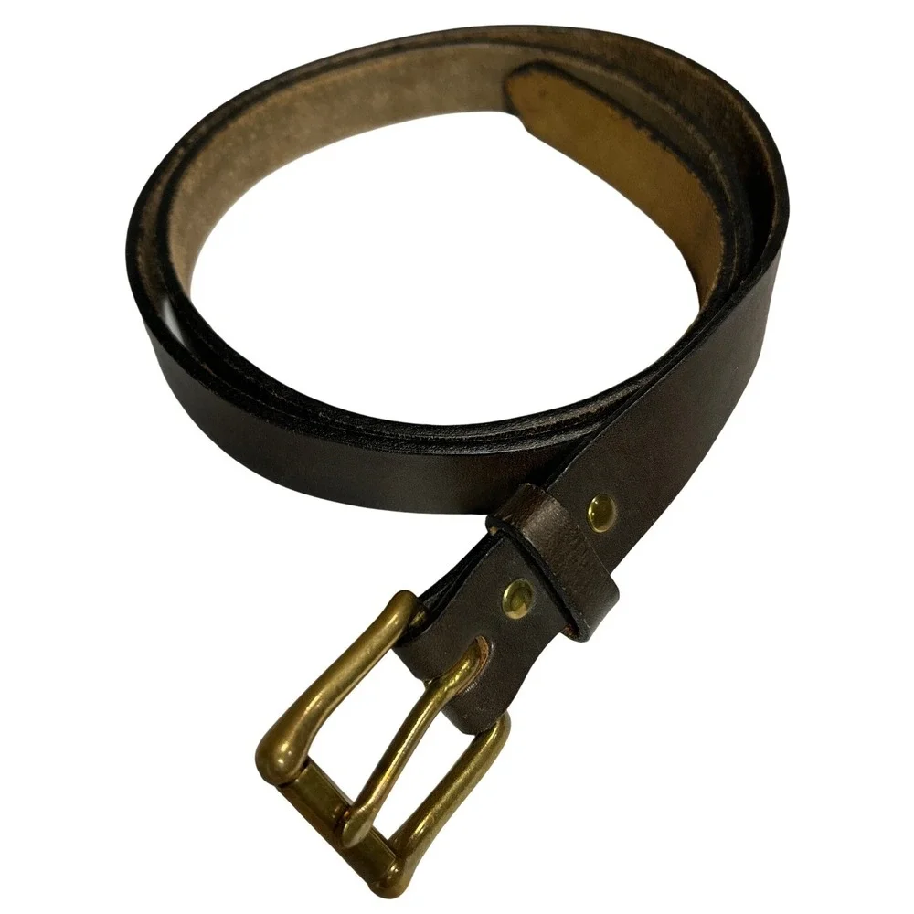 Dark‎ Brown Leather Belt Solid Brass Roller Buckle Casual Workwear 36